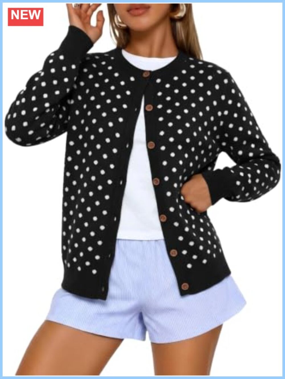 Womens Polka Dot Button Down Knit Cardigan Sweater